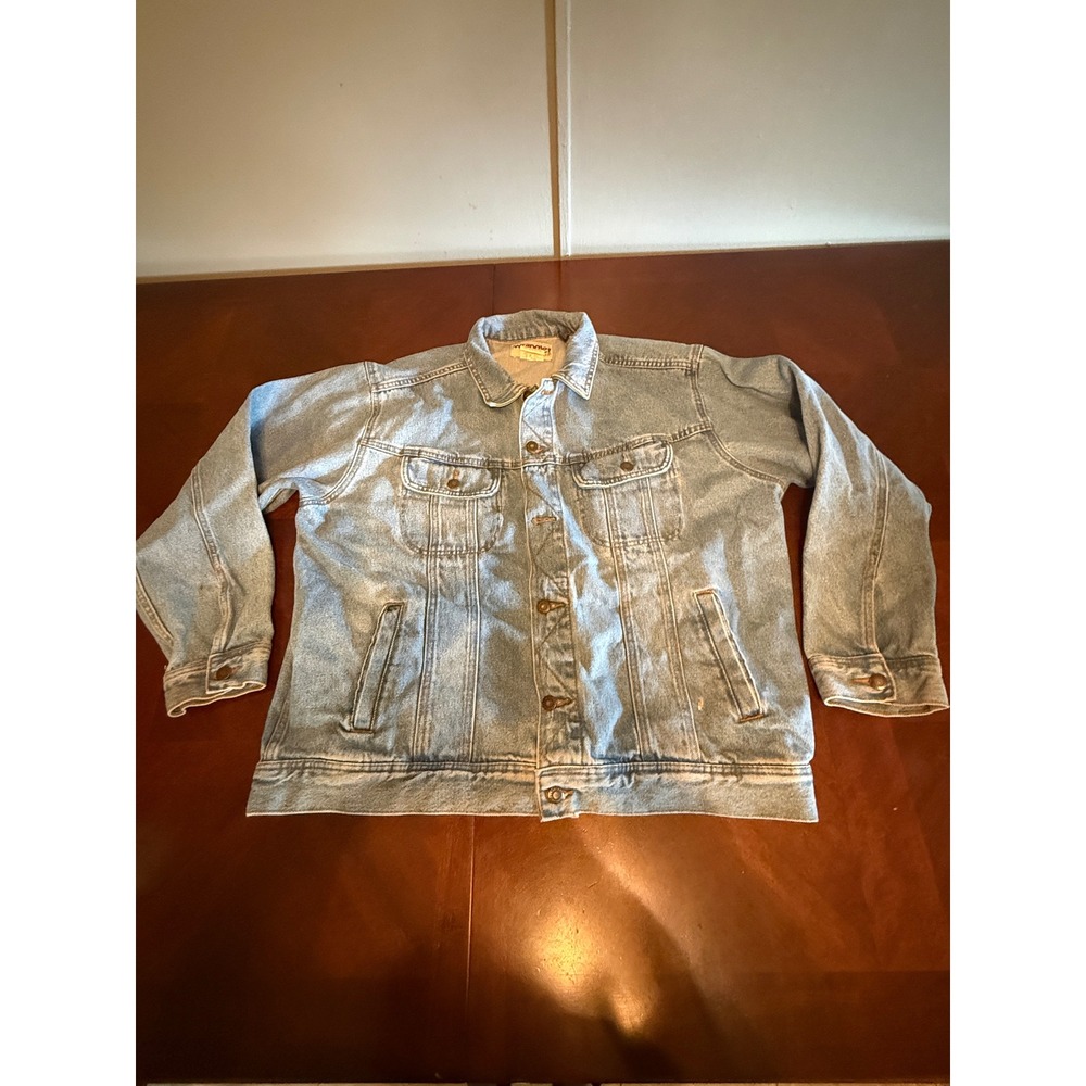 Wrangler Rugged Wear Mens XL Light Wash Denim Trucker Jacket RJK30VI Blue Cotton